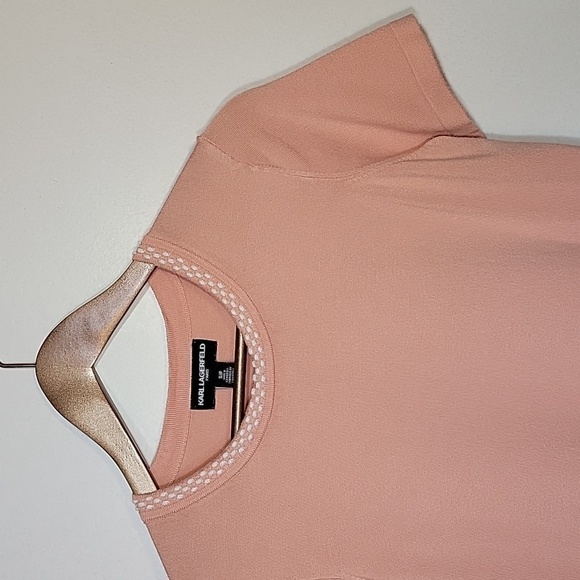 Pink Karl Lagerfeld knit t-shirt with white stitching detail on neckline. Small - Picture 2 of 8